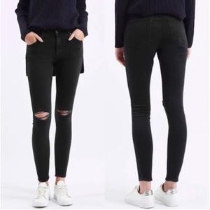 Topshop Moro Black Distressed Skinny Jeans